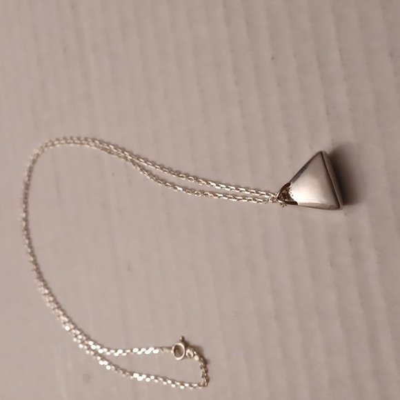 4/$60 Green Triangle Gem Necklace - 20 inch Silver Chain - Picture 3 of 4